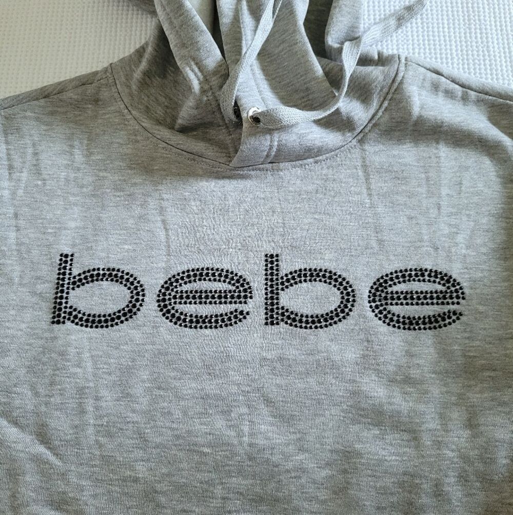 bebe Sport⛹️ Heather Gray Rhinestud Logo Hoodie - NWT - Picture 5 of 16